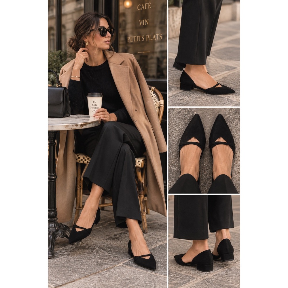 Old Navy Black D'Orsay Pointed Toe Flats 7.5 NWT Parisian Quiet Luxury Chic